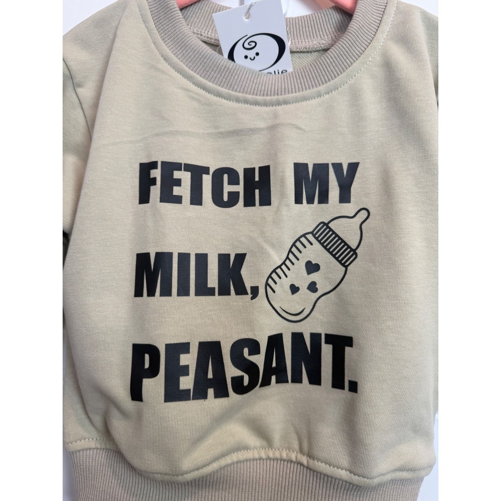 30.Miniolie Sage Green Fetch My Milk Peasant Graphic Sweatshirt Jogger Set 6-12m — image 3 of 5